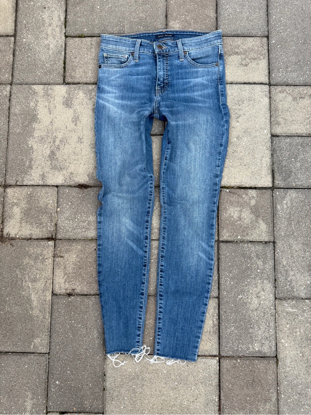 Lucky Brand - Mid Rise Super Skinny Ava Denim Blue Jeans - raw hem